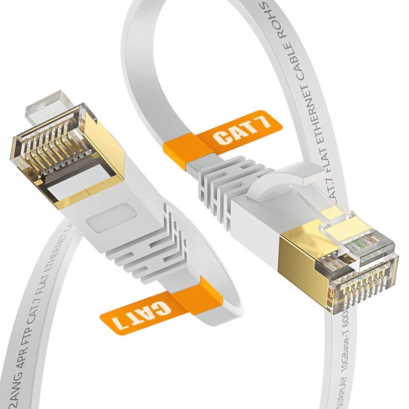 Surplay Cat7 3FT Ethernet Cable Flat-White-10Gbps Ultra Slim High Speed Double Shielded with Ground Wire & Gold-Plated RJ45 Network Patch Cord for Router,TV,Xbox,PS5/4,NAS,Cat6A - Image 1